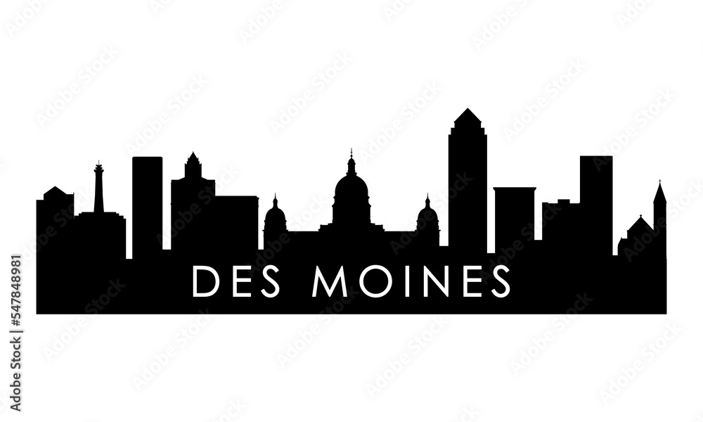 Des moines skyline silhouette. Black Des moines city design isolated on white background.