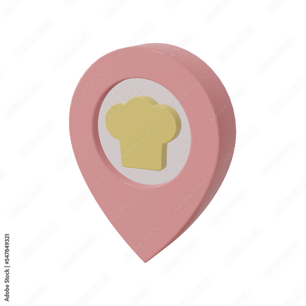 Food Restaurant Location pointer Symbol 3D Rendering. Map pointer icon pastel color.
