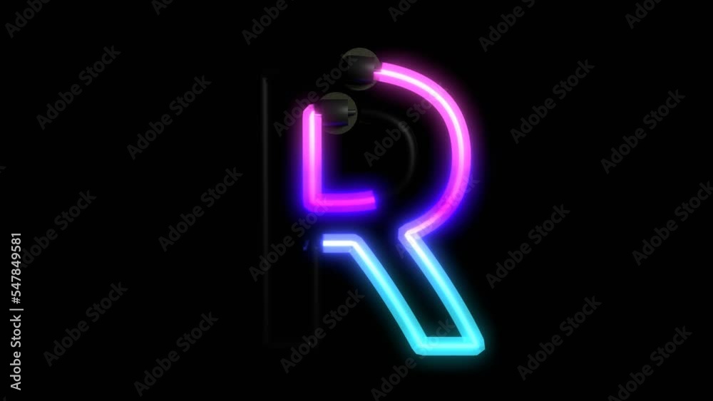 Animated Neon Lights with Reflection Themed Font  Letter R