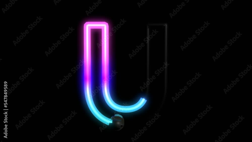 Animated Neon Lights with Reflection Themed Font Letter U Animated Neon Lights with Reflection Themed Font Letter U