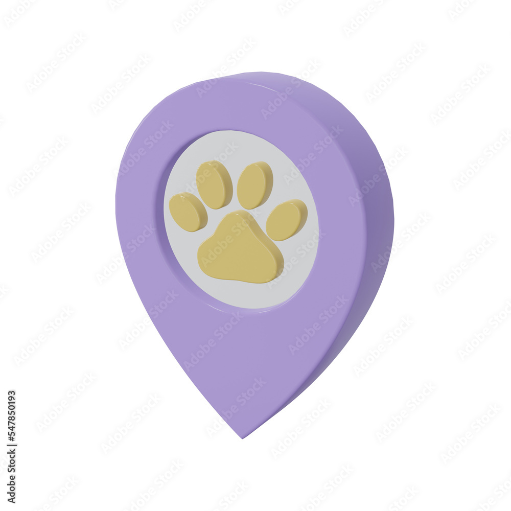 Obraz premium Pet Shop - Vet Location pointer Symbol 3D Rendering. Map pointer icon pastel color.