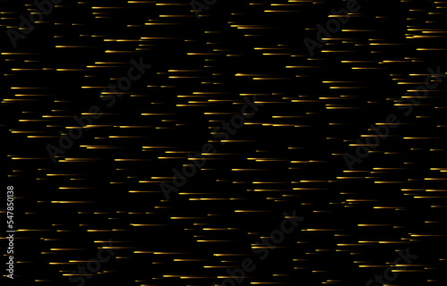 Golden meteor rain, flying stars. Abstract technology background. Light of falling a meteorite in the galaxy. Asteroid, comet and meteor vector illustration of universe, cosmos, space for promo, ads.