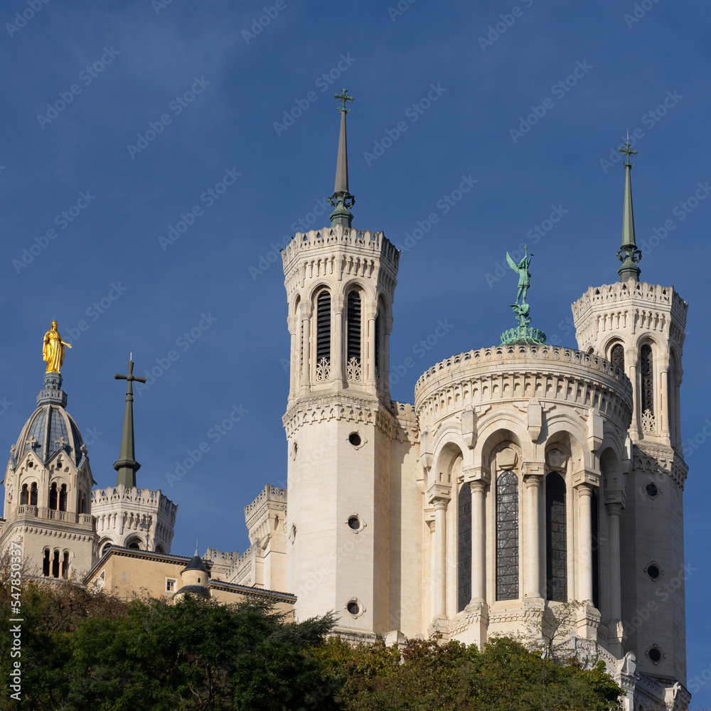 View of Notre-Dame-de-Fourviere basilica in Lyon View of Notre-Dame-de-Fourviere basilica in Lyon