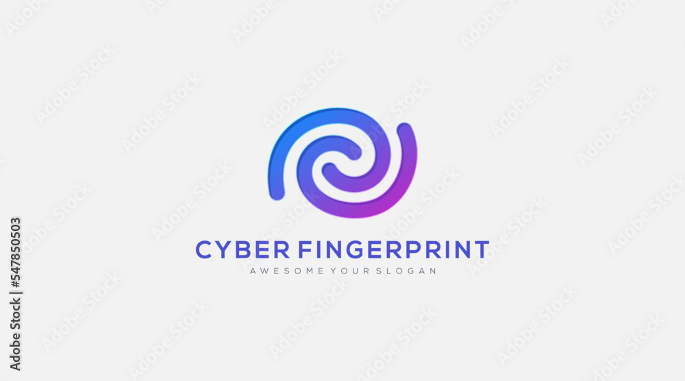 Cyber fingerprint vector logo design template