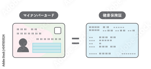 マイナンバーカードと健康保険証の一元化のイラスト　アイコン　身分証　一元管理　マイナンバー　行政
