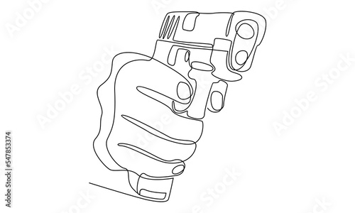 continuous line drawing of man holding revolver hand gun