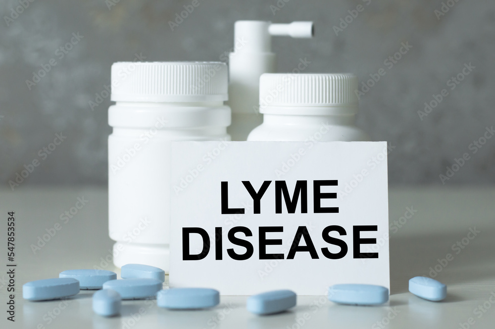 Lyme disease, medical concept surrounded by pills and medical supplies Lyme disease, medical concept surrounded by pills and medical supplies