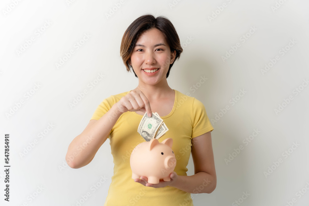 woman savings from doing business. Saving money for emergency investments and future investments. woman savings from doing business. Saving money for emergency investments and future investments.