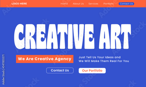 Landing page, home page website with creative layout for creative agency template design