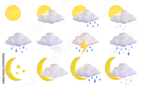 set of 3d weather icons. Vector illustration on an isolated background.