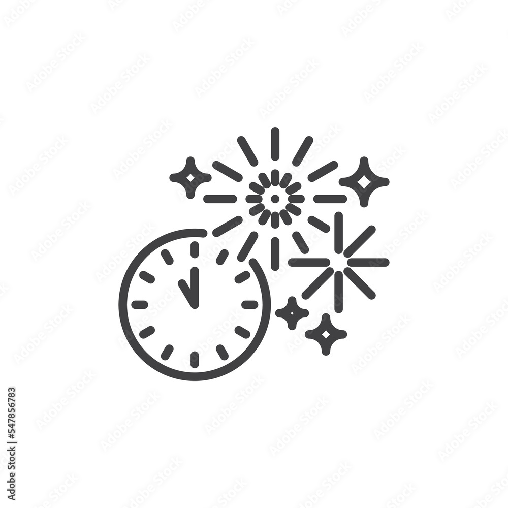 Clock and firework line icon Clock and firework line icon