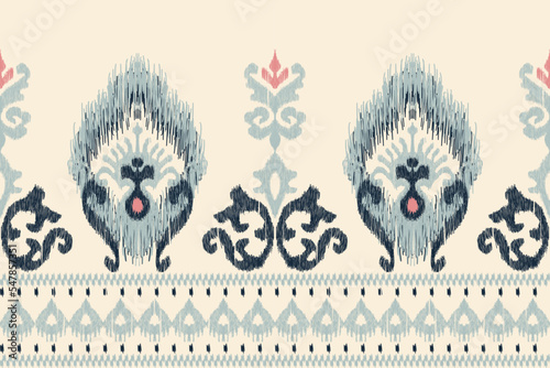 Ikat floral paisley embroidery on white background.geometric ethnic oriental pattern traditional.Aztec style abstract vector illustration.design for texture,fabric,clothing,wrapping,decoration,sarong. photo