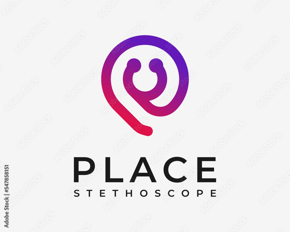 Stethoscope Nurse Doctor Medical Equipment Pin Map Place Location Simple Line Vector Logo Design