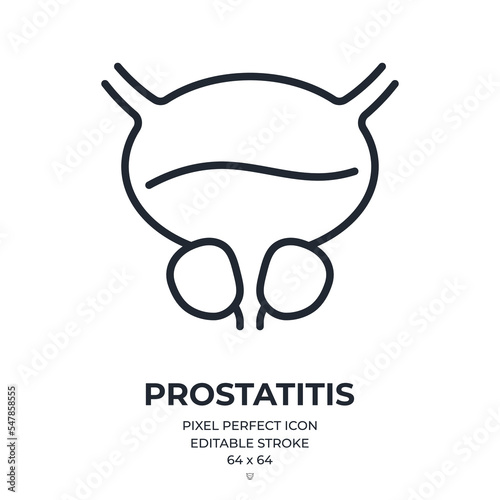 Prostatitis editable stroke outline icon isolated on white background flat vector illustration. Pixel perfect. 64 x 64.