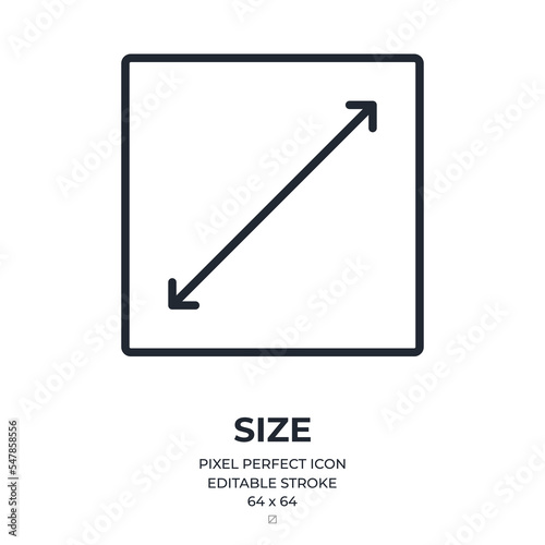Size and diagonal editable stroke outline icon isolated on white background flat vector illustration. Pixel perfect. 64 x 64.