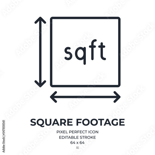 Square footage area editable stroke outline icon isolated on white background flat vector illustration. Pixel perfect. 64 x 64.