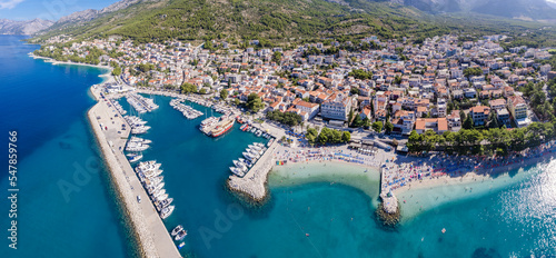 Fototapeta Naklejka Na Ścianę i Meble -  Aerial view of the city of Baska Voda in the summer, Croatia