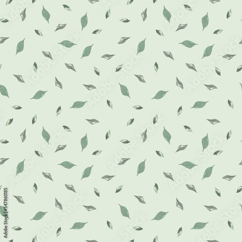 Watercolor little leaves on green background. Abstract Simple Print for textile, fabric.