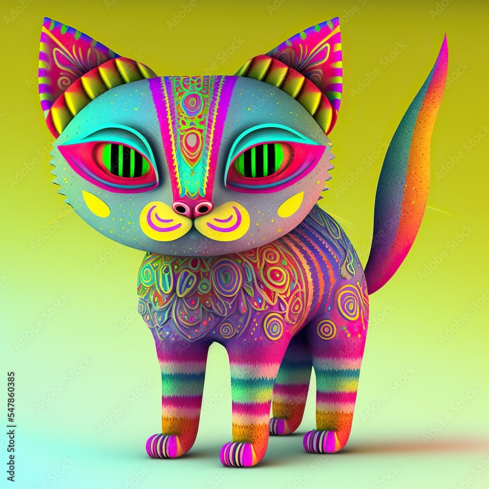 Illustration of an isolated 3d adorable cat with beautiful design in its fur