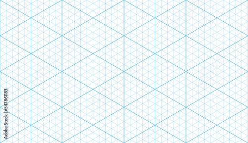 Isometric grid seamless pattern. Outline isometric graph template background. Hexagon and triangles line seamless texture. Vector illustration on white background.