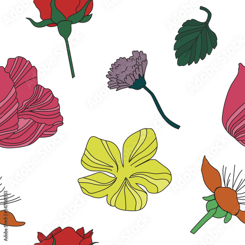 90s vintage wild flower line art colorful vector seamless pattern
suitable for oldschool style content, florist logo, comic, pattern