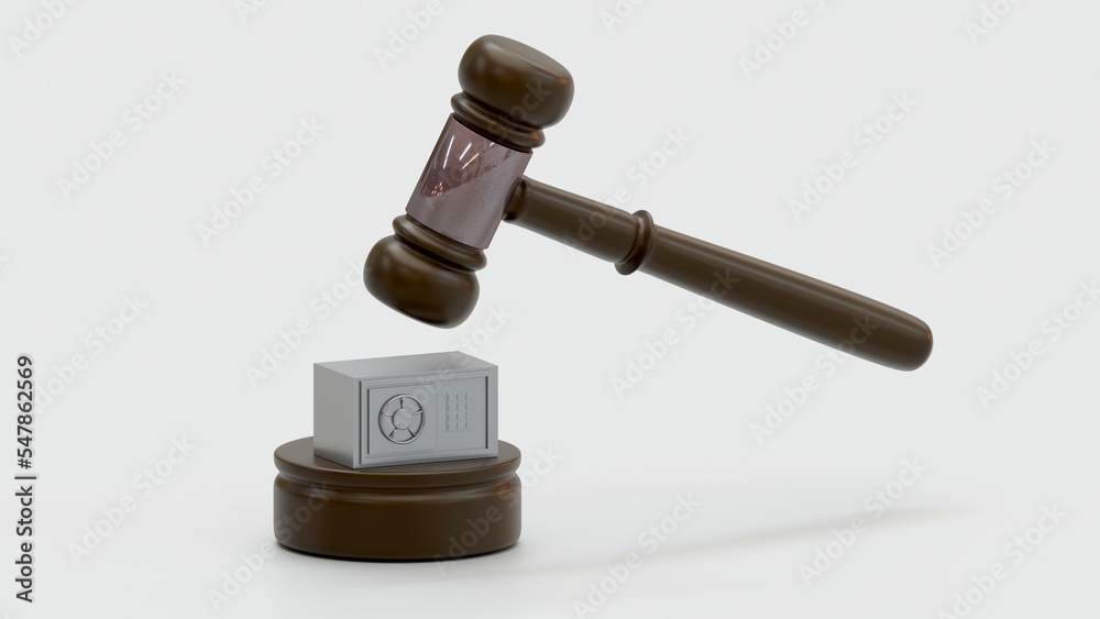The judge's gavel over the safe. Fight against corruption, money laundering and illegally obtained funds. 3d illustration.