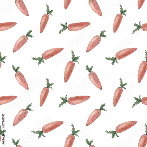 Wallpaper Mural Watercolour carrot on a white background Cute Seamless pattern for Happy Easter. Watercolor Print for kids gift wrapping, fabric, paper,card. Torontodigital.ca