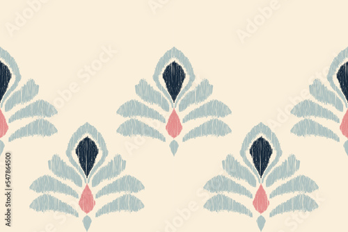 Ikat floral paisley embroidery on white background.geometric ethnic oriental pattern traditional.Aztec style abstract vector illustration.design for texture,fabric,clothing,wrapping,decoration,sarong. photo