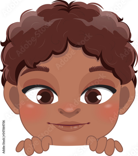 Cute Peekaboo Little Black Boy or American African Kid Peeking Boy Cartoon Design