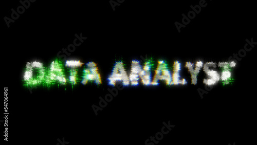 green cybernetical text DATA ANALYST with noise distortion, isolated - object 3D illustration