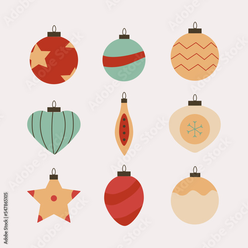 Christmas ornaments, Christmas ball decorations, hanging ornaments set.
Christmas balls icons set. Line art. Flat vector. Linear black christmas balls icons isolated on white background.