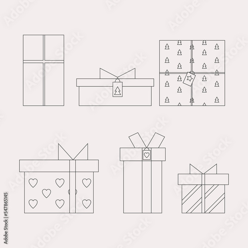 Gift boxes with ribbon line value, outline vector outline, linear style pictogram isolated on white. Symbol, logo illustration. Editable. Set