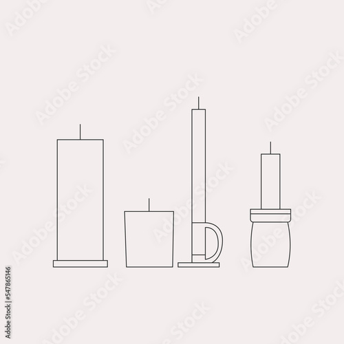 Christmas set of candles. Fire. Vector illustration in trendy style. Editable stroke.
