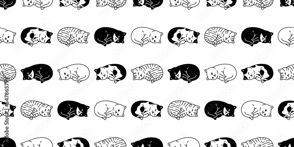 Obraz premium cat seamless pattern kitten sleeping vector calico tile background gift wrapping paper scarf isolated repeat wallpaper cartoon illustration design