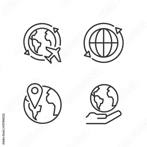 Travel around world pixel perfect linear icons set. International tourism. Planet map navigation. Customizable thin line symbols. Isolated vector outline illustrations. Editable stroke