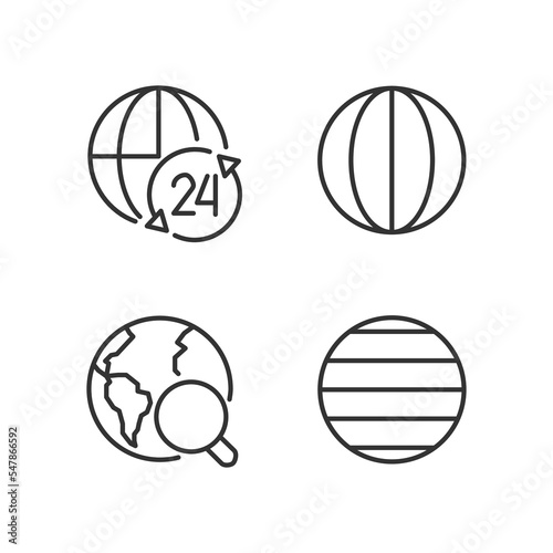 Geography pixel perfect linear icons set. Planet time zones. Longitude and latitude. Earth research. Customizable thin line symbols. Isolated vector outline illustrations. Editable stroke