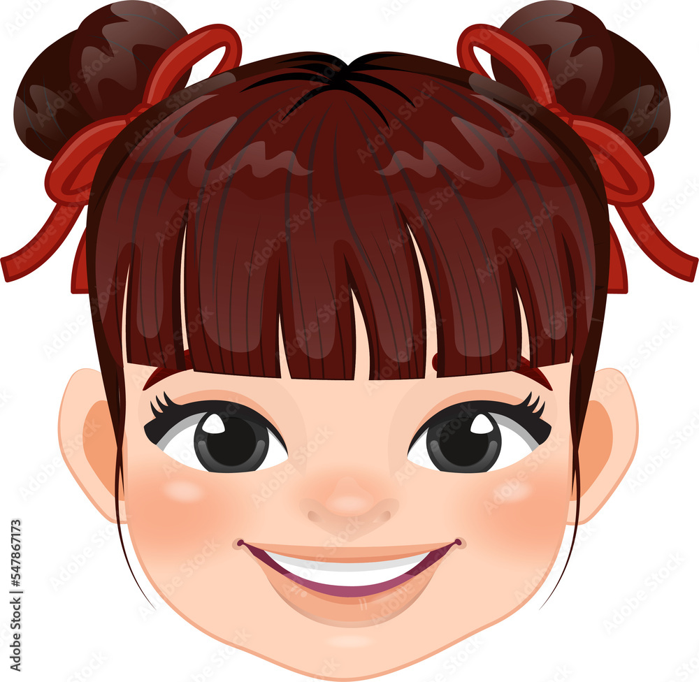 Chinese girl with double hair buns and red ribbow cartoon character Chinese girl with double hair buns and red ribbow cartoon character