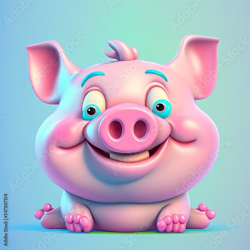 Illustration of a very happy isolated 3d pig with a big smile and cute ears