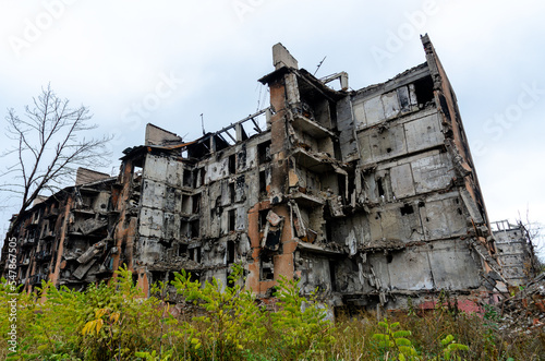 destroyed and burned houses in the city Russia Ukraine war