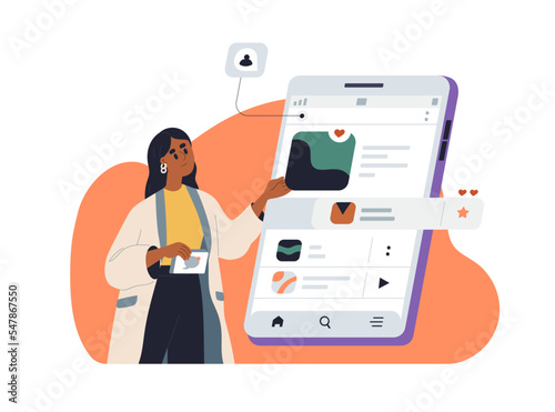 UX UI designer creating mobile application interface. Developer building digital app design on phone screen. User experience, usability concept. Flat vector illustration isolated on white background photo
