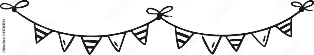 Festive garland painted in doodle style isolated on white background illustration for birthday festival carnival holiday decoration. Festive garland painted in doodle style isolated on white background illustration for birthday festival carnival holiday decoration.