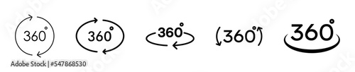 360 degrees view icon set. Rotation or panoramas to 360 degrees icon