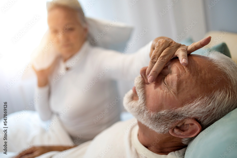 Senior couple have problem with man's snoring Senior couple have problem with man's snoring