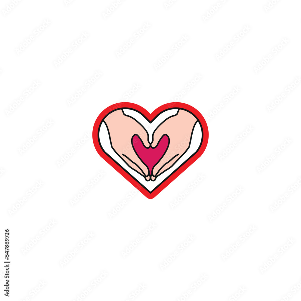 Heart shape consisting of two hands joining. Hands and heart icon.