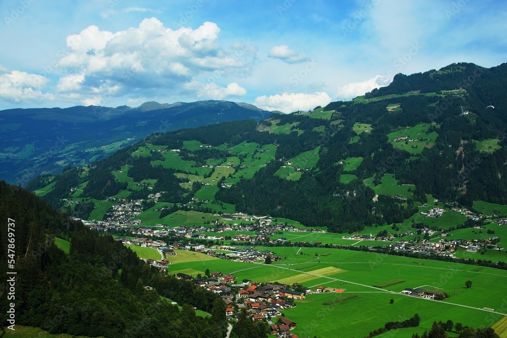 Austrian Alps - view of the valley to the village of Schwendau