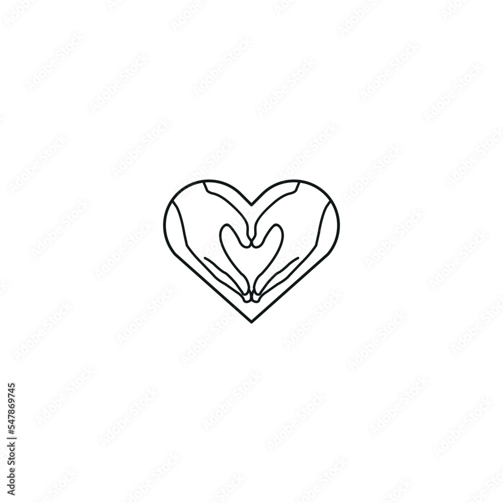 Heart shape consisting of two hands joining. Hands and heart icon.