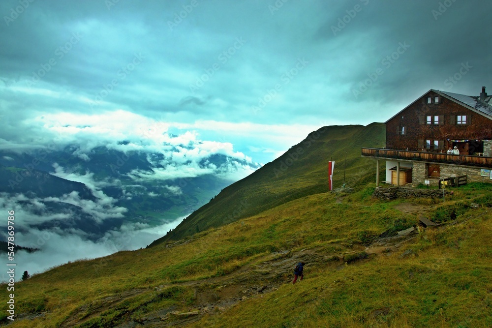 Austrian Alps - view of the Karl von Edel hut near the upper station of the Ahornbahn cable car