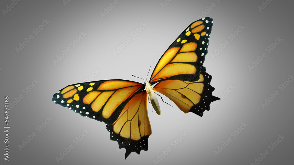 Fototapeta premium Butterfly flying Close up 3D rendering