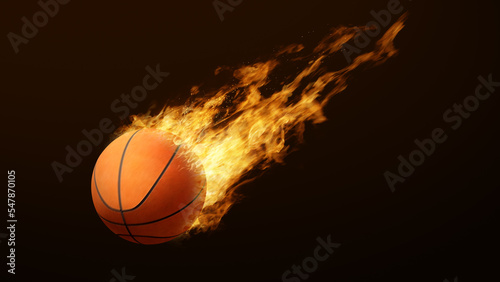 Animated basketball on Fire Burning rotating basketball bright flamy symbol on the black background 3D rendering © Kitti