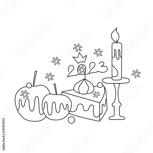 New year composition for coloring book. Vector illustration